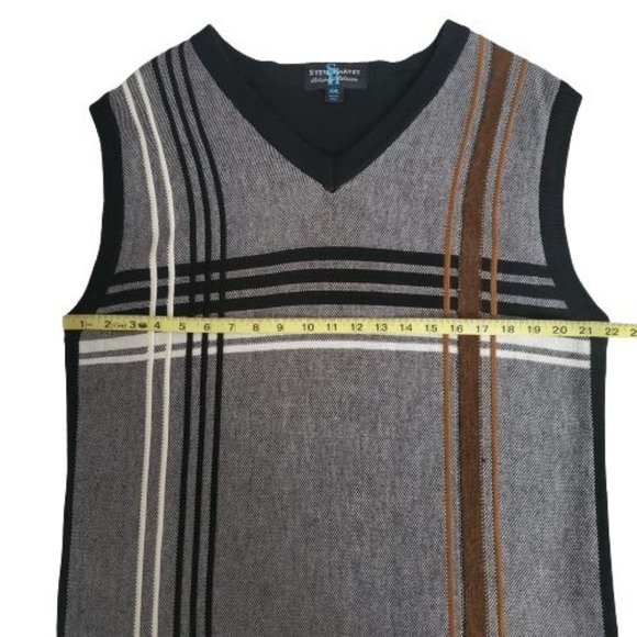 Steve Harvey Mens Celebrity Edition V-Neck Knit Stripe Plaid Vest Gray/Black XXL - Picture 7 of 10